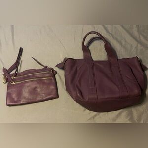 A New Day Plum Satchel Handbag & Zip Wallet Convertible Wallet Wristlet Set